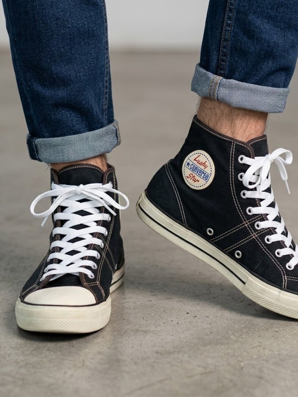 Converse Lucky Star Hi Black Canvas High Top Sneakers Men 7 / Women 8.5
